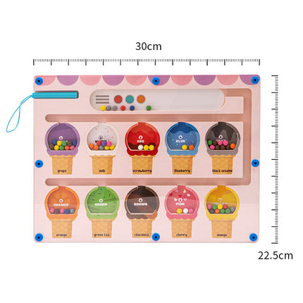 Children's Wooden Magnetic Pen Cognitive Early Education Maze Digital Color Classification Counting Board Bead-Moving Educational Toy