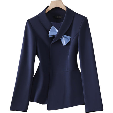 Navy Blue Blazer for Women 2024 Autumn Professional Attire Hotel Front Desk Attendant Formal Suit Work Uniform