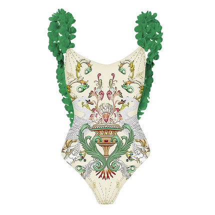 2024 European and American Amazon AliExpress one-piece swimsuit green applique backless sexy swimsuit suit women