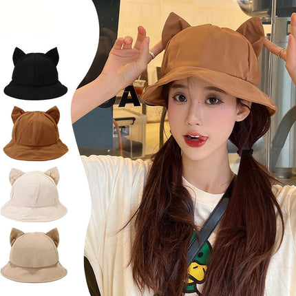 New Sunshade and Sunscreen Cap Women's Fashion Cute Cat Ears Outdoor UV Protection All-match Small Fisherman Hat