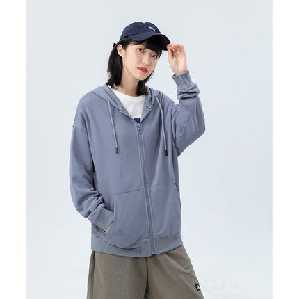 Trendy European and American Style Oversized Drop-Shoulder Fleece Zip-Up Hoodie with Pockets for Autumn and Winter