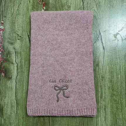 Japanese Style Cute Bow Scarf Winter Women's New Style Atmosphere Cold-proof Warm Neck Knitted Scarf Embroidery