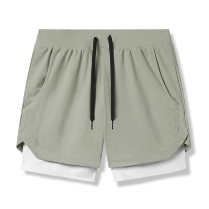 Crazy Muscle Men's Sports Casual Shorts Double Layer Fake Two-Piece Marathon Basketball Fitness Sweat-Wicking Quick-Dry Shorts
