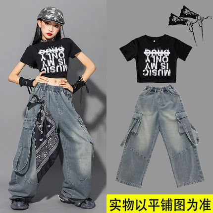 Girls' Jazz Dance Performance Outfits, Children's Street Dance Costumes, Kids' Jeans, Girls' Fashion Show Trendy Outfits