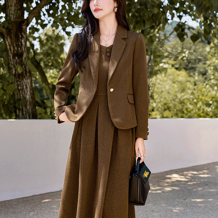 Brown Suit suit Women's Long-sleeved Spring and Autumn 2024 New Business Wear Dress Elegant Slimming dress Two-piece Set