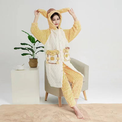 Autumn and winter coral fleece parent-child big strawberry nightgown thickened high quality couples home clothing Donald duck a generation of hair