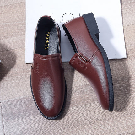 Men's Leather Shoes Business Casual Dress Shoes Soft Sole Non-slip Slip-on Lazy Shoes for Middle-aged and Elderly Dad Shoes Black