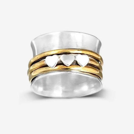 Retro Punk Style Carved Wide Body Ring Three Hearts Two-Color Ring Personalized Trendy Cool Men and Women Same Style Jewelry Batch