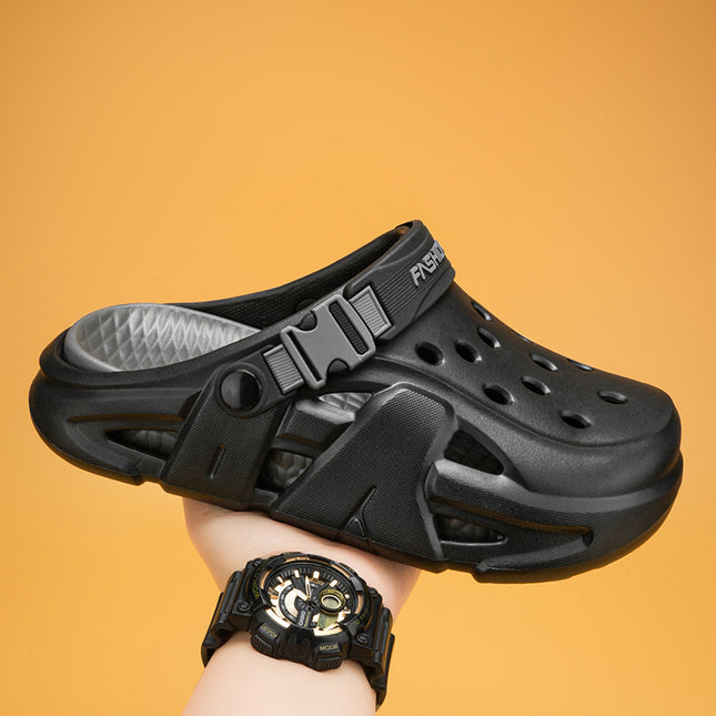 Croc Shoes Men's Summer Thick-Soled Outer Garden Shoes Soft-Soled Toe-Cap Slippers Casual Two-Wear Driving Sandals Men's Style