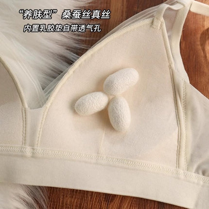 Summer sweet fairy pure desire small chest bra! Thin Gauze Triangle Cup Bra Mulberry Silk Silk Underwear Comfortable Cover