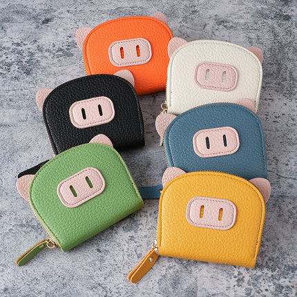 Factory new organ card bag women's lightweight student pig zipper multi-card card holder soft leather card holder coin purse