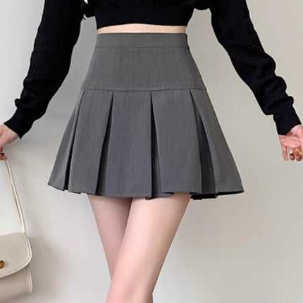 Flower Field Window High-Waisted Gray Pleated Skirt for Women in Summer Slimming Look High-Waisted American Preppy Style A-Line Short Skirt