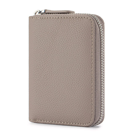 Wholesale Genuine Leather Accordion Card Holder for Women, Fashionable Large-Capacity Zipper Rfid Multi-Card Slot Card Holder