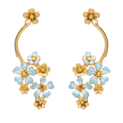 Oscar European and American Style Long Retro Old Flower Enamel Earrings High-End Niche Design Asymmetric Earrings