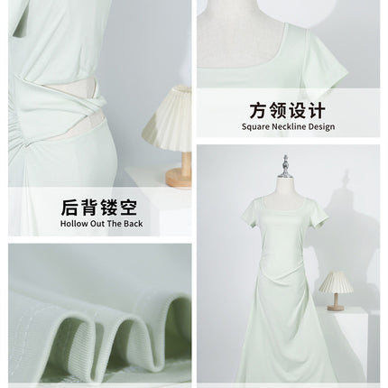 Green Waist dress Little Mom Slim-fit Hip Wrap Dress High-grade Sense Slight Fat A- shaped Long Dress Royal Sister Dress Women's Spring