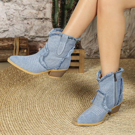 2025 New Style Western Cowboy Women's Boots with Pointed Toe and Tassels, Fashionable Side Zipper, Cross-Border Large Size Wedge Heel Women's Boots Wholesale