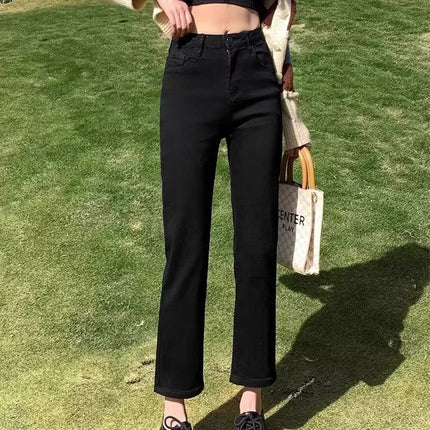 Pear-Shaped Straight-Leg Jeans Women's Spring and Autumn Blue High Waist Loose Slimming Vintage All-Match 89 Cigarette Pipe