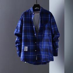 Letter printed plaid shirt men's spring and summer fast hand online celebrity same slim-fit long sleeve shirt thin coat fashion