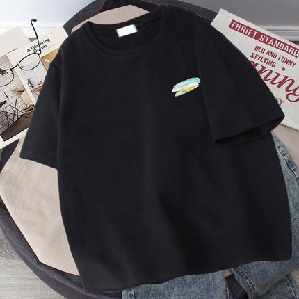 Summer Couple T-Shirts for Men and Women, 180g Design, Five-Quarter Sleeve Tops, Short-Sleeved, Ins-Style, Loose Fit, Smiley Face Print, Hong Kong Style