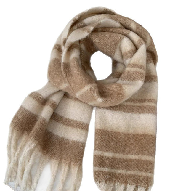 New Striped Scarf for Women, Autumn and Winter Thickened Warm Neck Scarf, Versatile Solid Color for Students, Manufacturer Cross-Border Fashion