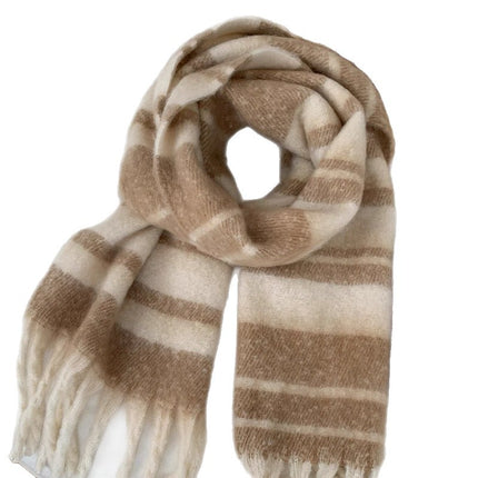 New Striped Scarf for Women, Autumn and Winter Thickened Warm Neck Scarf, Versatile Solid Color for Students, Manufacturer Cross-Border Fashion