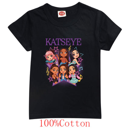 Hot Katseye Funny Print T-Shirt Kids Clothes Baby Girls 100% Cotton Short Sleeve Tops Junior Boys T-shirt Children Clothing 9197