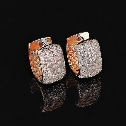 Super Flash Women's Full Diamond Earrings European and American Fashion Simple Personality Earrings Cold Style All-match Square Ear Buckle e8451