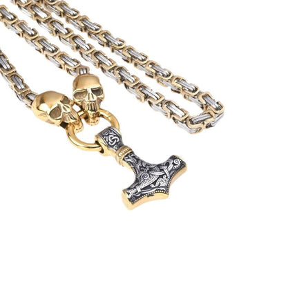 Explosions retro hammer pendant skull necklace stainless steel chain Viking Nordic Gothic jewelry wholesale