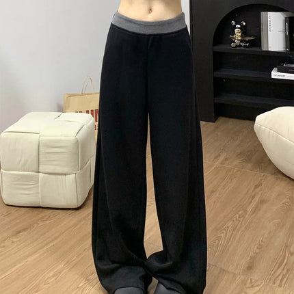 Stitched Contrasting Color Wide-Leg Pants for Women 2025 Spring & Fall Sports Pants Low-Waisted Straight Pants Floor-Length Low-Waisted Extended Knitted Pants
