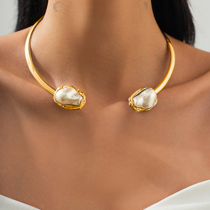 European and American Cross-border Jewelry French Baroque Special-shaped Pearl Necklace Retro Niche Alloy Clavicle Chain suit