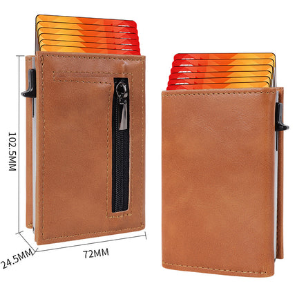 Cross-Border Rfid Anti-Theft Magnetic Automatic Pop-Up Side Push Card Holder Pu Leather Men's Multi-Card Slot Card Holder