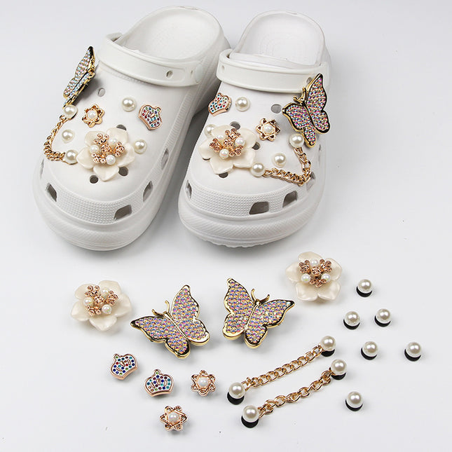 Cross-Border New Model Suitable for Hole Shoe Accessories DIY Shoe Buckle Pearl Chain Butterfly Decoration Removable Shoe Buckle