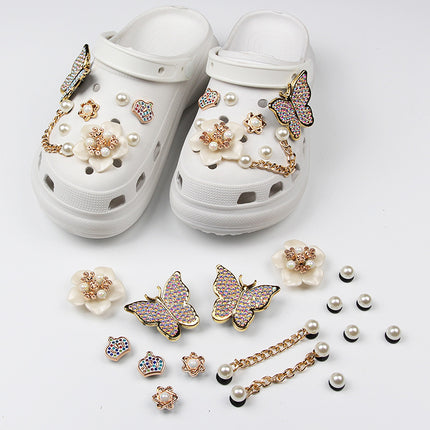 Cross-Border New Model Suitable for Hole Shoe Accessories DIY Shoe Buckle Pearl Chain Butterfly Decoration Removable Shoe Buckle