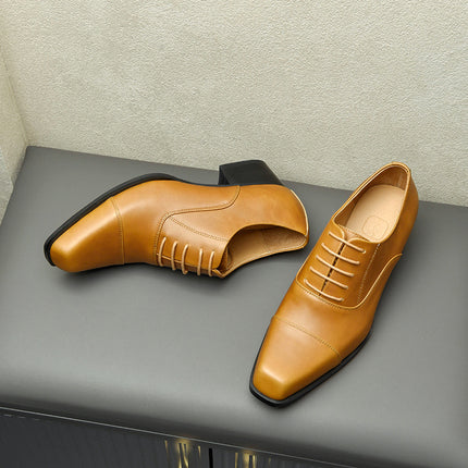One-piece delivery high-grade British style square toe leather shoes men's high heels top layer cowhide Brown height increasing Guangzhou leather shoes