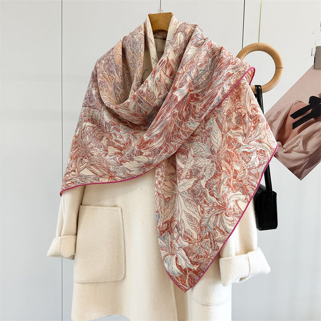 High-End Botanical Garden Double-Sided Heterochromatic Silk Wool Large Square Scarf Autumn and Winter Fashionable Warm Scarf Shawl for Women