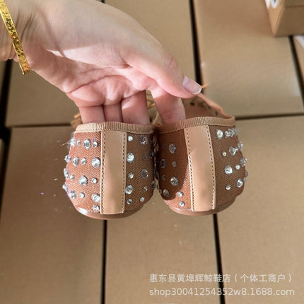 Za Manufacturer Breathable Mesh Sandals with Rhinestone Bow and Starry Sky Ballet-Style Flat Shoes European and American Ballet