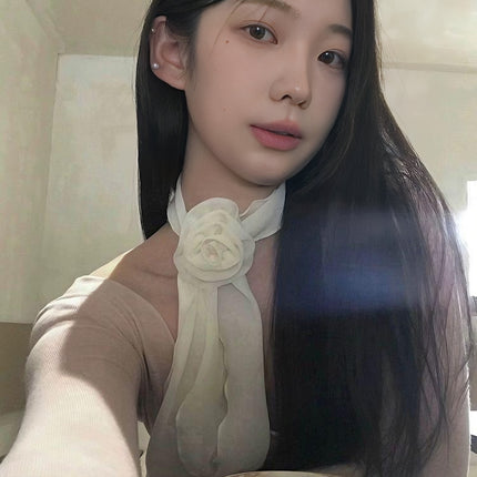 2025 Summer New Solid Color Rose Flower Scarf Women's All-match Elegant Thin Scarf Neck Protection Fashion Scarf