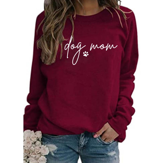 Amazon Cross-Border European and American Dog Mom Printed Round Neck Top Sweatshirt Autumn and Winter European Size Women's Outwear Autumn and Winter