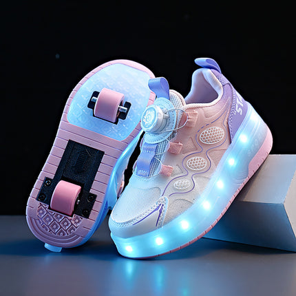Children's Runaway Shoes Girls' Roller Shoes Light-up Four-wheel Skating Sports Boys Students Summer Breathable Roller Skate Children's Shoes