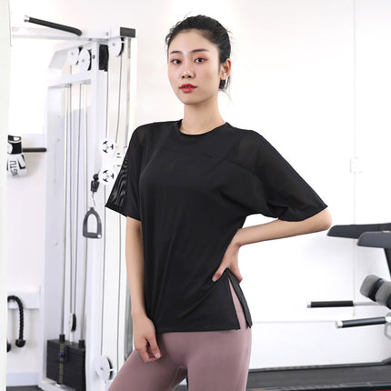2025 Summer Yoga Top Loose Sports Short Sleeve Women's Quick-Drying Running Fitness Wear Top Breathable Exercise T-Shirt
