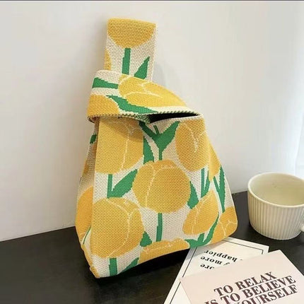 Souvenir Tote Bag, Large Capacity Small Bag for Women, Color-Blocked Knitted Tote Bag, Storage Bag, Versatile Handbag