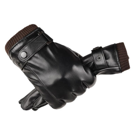 Wholesale men's leather gloves winter riding warm waterproof windproof fleece-lined thickened Korean gloves women driving touch screen