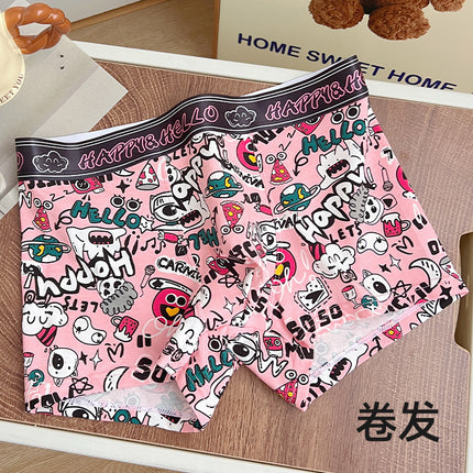 Trendy Brand Pink Men's Underwear Cotton Four-Corner Boys Cartoon Cute Fierce Men's Pink Boyfriend Bagged Cotton Shorts