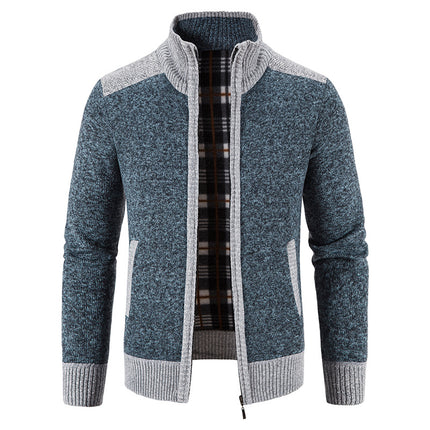 Amazon men's autumn and winter clothing stand collar sweater coat thickened sweater trend green cardigan sweater warm