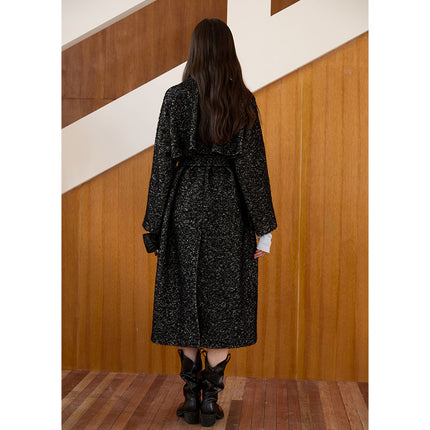 Row Style Lapel Wool Outwear for Women 25Ss Autumn and Winter Thickeneded Warm Loop Wool Lace-Up Windbreaker Style Woolen Outwear