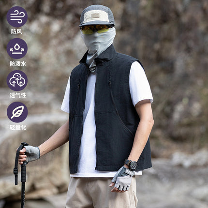 2025 Summer Thin Outdoor Camping Hiking Casual Versatile Sleeveless Vest Fishing Vest Quick-Drying for Hiking