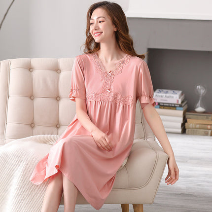 Nightgown Women's Summer Short-sleeved Modal Home Clothes Princess Style Casual Summer Pajamas Long plus size Wholesale