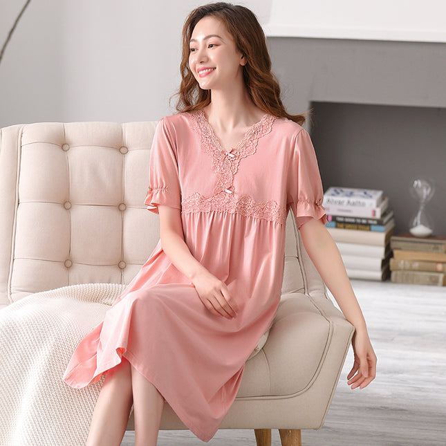 Nightgown Women's Summer Short-sleeved Modal Home Clothes Princess Style Casual Summer Pajamas Long plus size Wholesale
