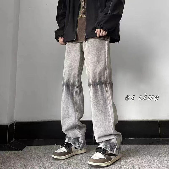 2025 Wide-Leg Jeans Men's Thin Straight-Leg Loose Casual Pants Floor-Length Trendy Brand American Vibe High Street