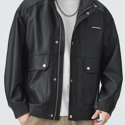 American Retro Loose Casual Leather Jacket for Men 2026 Spring Versatile Stand Collar Coat Trendy Versatile Top for Men